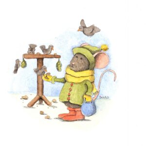 Illustratie muisje en vogels